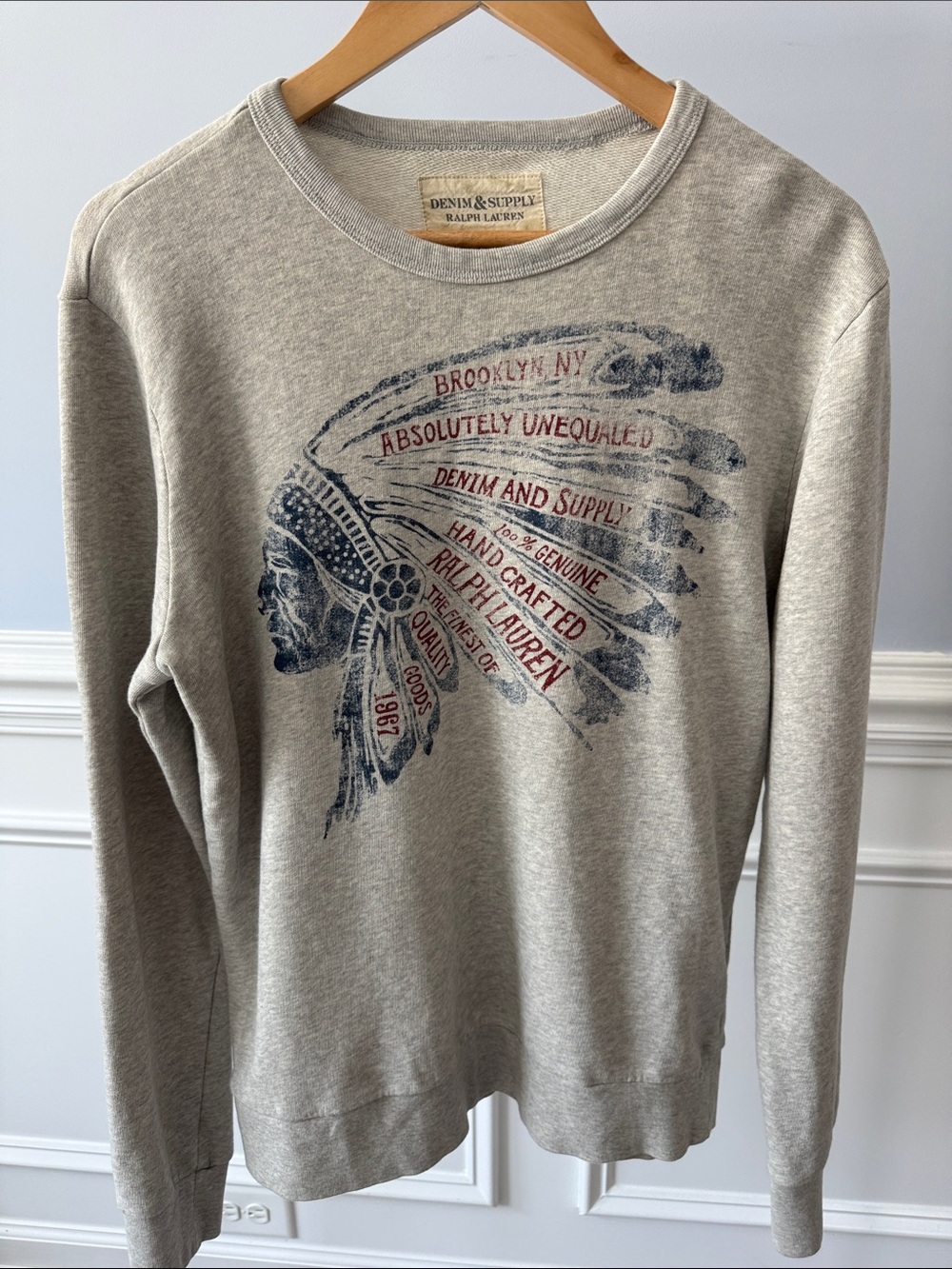Ralph Lauren Denim & Supply Native American Headdress Graphic Sweatshirt Mens M - Picture 5 of 5